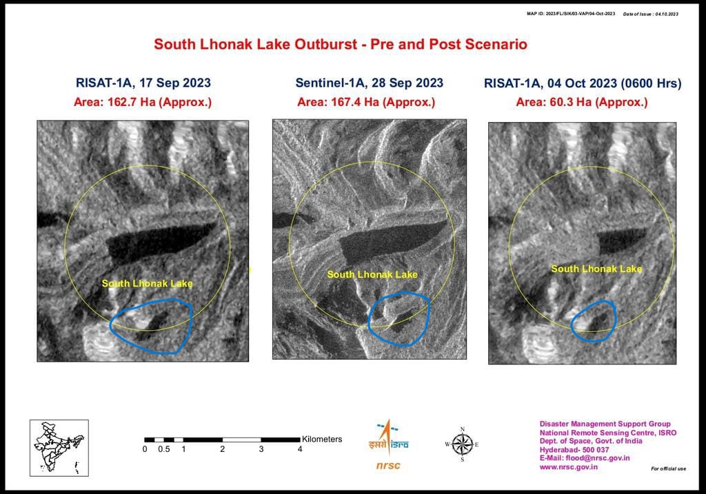 Satellite images of South Lhonak Lake. Satellite images of South Lhonak Lake.