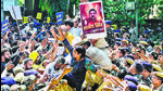 AAP workers on Thursday at a protest, a day after the arrest of the party’s Rajya Sabha MP Sanjay Singh. (Raj K Raj/HT photo) AAP workers on Thursday at a protest, a day after the arrest of the party’s Rajya Sabha MP Sanjay Singh. (Raj K Raj/HT photo)