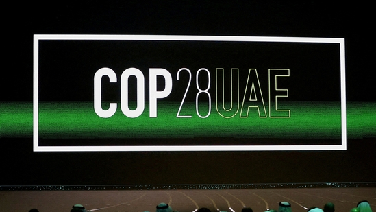 FILE PHOTO: 'Cop28 UAE' logo is displayed on the screen during the opening ceremony of Abu Dhabi Sustainability Week (ADSW) under the theme of 'United on Climate Action Toward COP28', in Abu Dhabi, UAE, January 16, 2023. REUTERS/Rula Rouhana/File Photo(REUTERS)