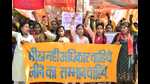 Girls taking out rally in Varanasi on the first day of Navratri on Sunday. (Rajesh Kumar/HT) Girls taking out rally in Varanasi on the first day of Navratri on Sunday. (Rajesh Kumar/HT)