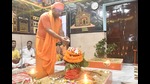 Chief minister Yogi Adityanath performing ‘kaslash sthapana’ on the first day of Navratri festival in Gorakhpur (ht photo) Chief minister Yogi Adityanath performing ‘kaslash sthapana’ on the first day of Navratri festival in Gorakhpur (ht photo)