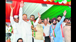 Delhi Congress leaders at the rally in Mustafabad . (HT Photo) Delhi Congress leaders at the rally in Mustafabad . (HT Photo)