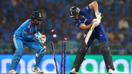 Jos Buttler is bowled out by Kuldeep Yadav(REUTERS)