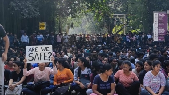 Students protesting at IIT-BHU campus. Students protesting at IIT-BHU campus.