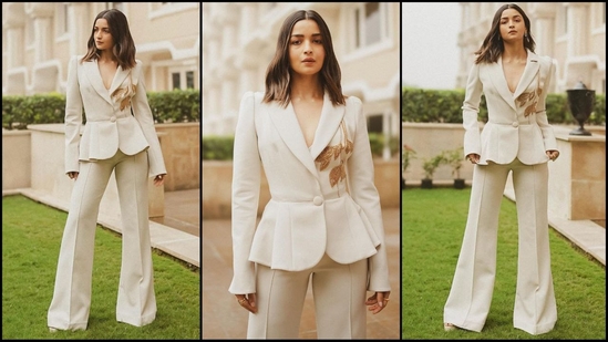 Alia Bhatt attended the Hindustan Times Leadership Summit (HTLS) 2023 Day 5 in a stylish white pantsuit. The National Award winning actress is not only adored for her incredible acting skills but also for her fashion and style. Whether it's a casual dress or a sartorial saree, Alia knows how to nail fashion goals like a pro. And her latest look in an ivory blazer and pants is no exception and is sure to steal your heart. Read on to get some style tips from the B-town queen.(Instagram/@priyankarkapadia)