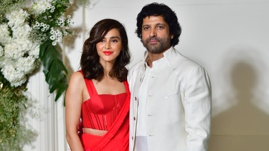 Farhan Akhtar and wife Shibani Dandekar were also at Manish Malhotra's Diwali bash. While Farhan was in a white sherwani, Shibani looked pretty in a red corset and saree. 