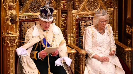 Britain's King Charles III delivers a speech beside Queen Camilla during the State Opening of Parliament in the House of Lords Chamber, in London, Britain, November 7, 2023. Leon Neal/Pool via REUTERS(via REUTERS)