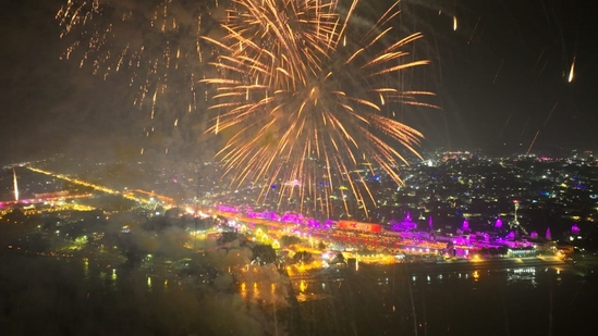 Ayodhya has achieved a remarkable feat securing a new Guinness World Record by illuminating more than 22.23 lakh earthen lamps during 'Deepotsav 2023.' This surpasses its own record of 15.76 lakh lamps set last year on Diwali eve.(Sourced HT Photo)