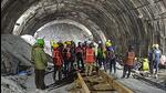 Rescue and relief operations are underway after a portion of an under-construction tunnel between Silkyara and Dandalgaon in Uttarkashi district of Uttarakhand collapsed on Sunday night. (PTI Photo) Rescue and relief operations are underway after a portion of an under-construction tunnel between Silkyara and Dandalgaon in Uttarkashi district of Uttarakhand collapsed on Sunday night. (PTI Photo)