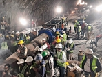 Rescue operations underway in Uttarkashi on Friday. (PTI) Rescue operations underway in Uttarkashi on Friday. (PTI)
