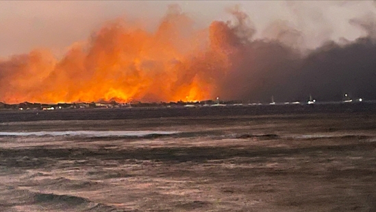 A view of flames as wildfires engulfed the historic town of Lahaina, Maui, Hawaii, U.S. August 9, 2023. Erin Hawk/Handout via REUTERS THIS IMAGE HAS BEEN SUPPLIED BY A THIRD PARTY. NO RESALES. NO ARCHIVES.(via REUTERS)