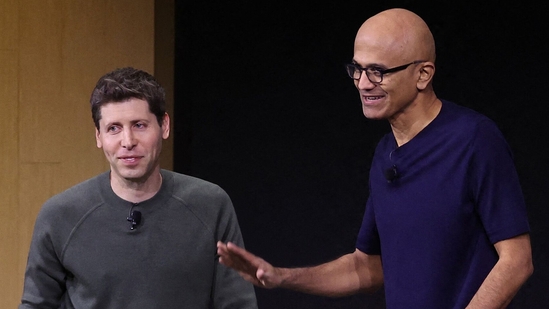 Microsoft CEO Satya Nadella (right) greets then OpenAI CEO Sam Altman during the OpenAI DevDay event on November 06, 2023. (AFP) Microsoft CEO Satya Nadella (right) greets then OpenAI CEO Sam Altman during the OpenAI DevDay event on November 06, 2023. (AFP)