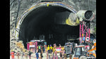 Rescue operation underway at the site of a tunnel collapse in Uttarkashi on Thursday. (PTI) Rescue operation underway at the site of a tunnel collapse in Uttarkashi on Thursday. (PTI)