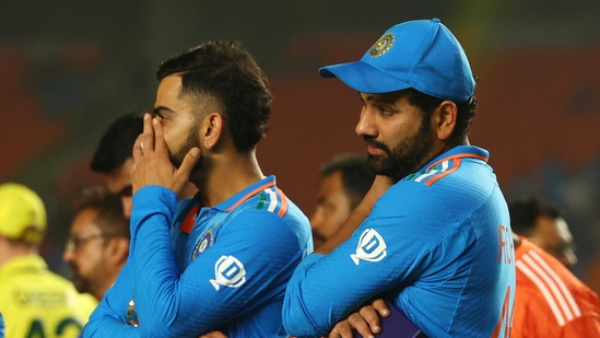 India's Virat Kohli and Rohit Sharma look dejected after losing the ICC Cricket World Cup final(REUTERS)