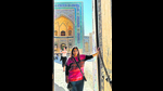 ‘Everywhere we went, we were welcomed with warmth as travellers from “Hindustan”. In Samarkand, we came across an Uzbek businessman who spoke fluent Hindi. On the train back to Tashkent, there was a talent contest based on Madhuri Dixit, with young Uzbeks dancing to Hindi songs,’ says Aparna Piramal Raje, seen above at a mosque in Bukhara. ‘Everywhere we went, we were welcomed with warmth as travellers from “Hindustan”. In Samarkand, we came across an Uzbek businessman who spoke fluent Hindi. On the train back to Tashkent, there was a talent contest based on Madhuri Dixit, with young Uzbeks dancing to Hindi songs,’ says Aparna Piramal Raje, seen above at a mosque in Bukhara.