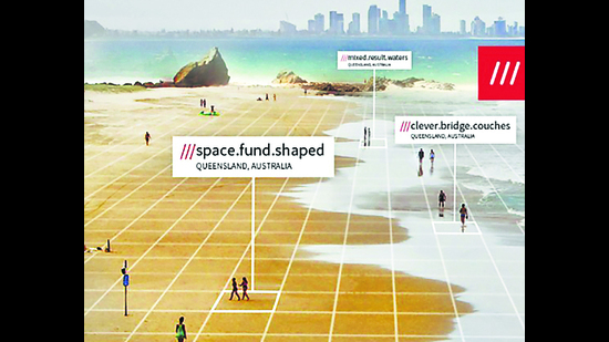 The navigation app What3Words slices the Earth into virtual 3-sq-m blocks, for greater accuracy. Each square is assigned a unique three-word address. The navigation app What3Words slices the Earth into virtual 3-sq-m blocks, for greater accuracy. Each square is assigned a unique three-word address.