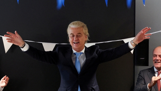 FILE PHOTO: Dutch far-right politician and leader of the PVV party, Geert Wilders gestures as he meets with members of his party at the Dutch Parliament, after the Dutch parliamentary elections, in The Hague, Netherlands November 23, 2023. REUTERS/Yves Herman/File Photo(REUTERS)
