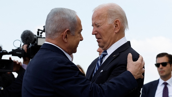 US President Joe Biden is welcomed by Israeli Prime Minster Benjamin Netanyahu as he visits Israel.(Reuters file)