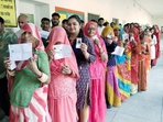 Rajasthan election result 2023: Voters stand in a queue to cast their votes during the Rajasthan assembly elections. (ANI) Rajasthan election result 2023: Voters stand in a queue to cast their votes during the Rajasthan assembly elections. (ANI)