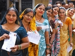 Telangana election results 2023: People wait in a queue to cast their votes at a polling booth during Telangana Assembly election in Hyderabad.(PTI) Telangana election results 2023: People wait in a queue to cast their votes at a polling booth during Telangana Assembly election in Hyderabad.(PTI)