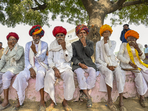 Rajasthan poll results 2023: Voters show their fingers after casting their votes for the Rajasthan Assembly elections. (PTI) Rajasthan poll results 2023: Voters show their fingers after casting their votes for the Rajasthan Assembly elections. (PTI)