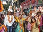 BJP supporters celebrating the party's victory in Rajasthan Assembly elections.(PTI) BJP supporters celebrating the party's victory in Rajasthan Assembly elections.(PTI)