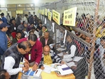 Counting of votes for the Madhya Pradesh Assembly elections underway at a centre in Jabalpur. Counting of votes for the Madhya Pradesh Assembly elections underway at a centre in Jabalpur.