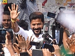 Congress Telangana President A Revanth Reddy greets party workers and supporters celebrating the party's lead during counting of votes for Telangana Assembly elections(PTI) Congress Telangana President A Revanth Reddy greets party workers and supporters celebrating the party's lead during counting of votes for Telangana Assembly elections(PTI)