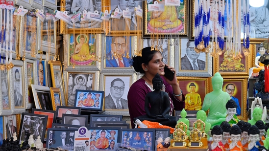 Mumbai, India - Dec. 4, 2023: FOllowers of Dr Babasaheb Ambedkar vist Chatiyabhoomi pay their respects, during the upcoming Mahaparinirvan Diwas at Chaityabhoomi at Dadar, in Mumbai, India, on Monday, December 4, 2023. (Photo by Anshuman Poyrekar/ Hindustan Times)(Hindustan Times)