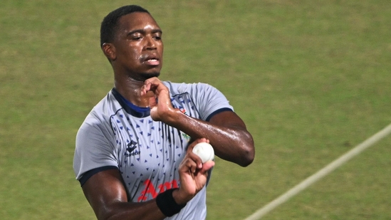 Lungi Ngidi bowls during a practice session at the Eden Garden Cricket Stadium in Kolkata on November 14, 2023, ahead of their 2023 ICC Men's Cricket World Cup one-day international (ODI) semifinal match against Australia(AFP) Lungi Ngidi bowls during a practice session at the Eden Garden Cricket Stadium in Kolkata on November 14, 2023, ahead of their 2023 ICC Men's Cricket World Cup one-day international (ODI) semifinal match against Australia(AFP)