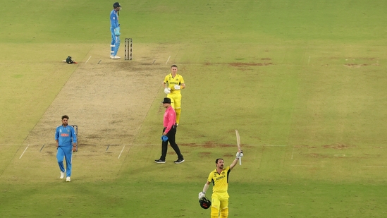 Australia's Travis Head celebrates after reaching his century in ODI World Cup final against India(REUTERS)