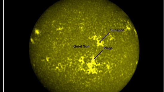 Among the notable features revealed are sunspots, plage, and quiet Sun regions.(ISRO) Among the notable features revealed are sunspots, plage, and quiet Sun regions.(ISRO)