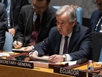 Israel-Hamas War: UN Secretary-General Antonio Guterres speaks during a United Nations Security Council meeting on Gaza.(AFP) Israel-Hamas War: UN Secretary-General Antonio Guterres speaks during a United Nations Security Council meeting on Gaza.(AFP)