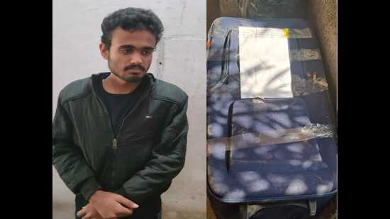 The arrested man and the suitcase containing the body of his mother. (Sourced) The arrested man and the suitcase containing the body of his mother. (Sourced)