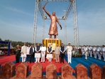 PM Narendra Modi inaugurating the Chhatrapati Shivaji statue at Rajkot on December 4, 2023 PM Narendra Modi inaugurating the Chhatrapati Shivaji statue at Rajkot on December 4, 2023