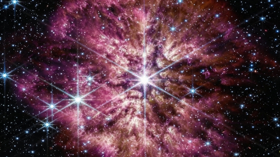 A rarely seen prelude to a Supernova shows a super-bright, massive Wolf-Rayet star in a composite image taken by the James Webb Telescope and released by NASA on March 14, 2023. The star, WR 124, is 15,000 light-years away in the constellation Sagittarius and is 30 times the mass of our Sun. As the ejected gas moves away from the star and cools, cosmic dust forms and glows in the infrared light detectable by Webb. The Wolf-Rayet phase is a fleeting stage that only some stars go through soon before they explode. The origin of cosmic dust that can survive a supernova blast is of great interest to astronomers for multiple reasons. Dust shelters forming stars, gathers together to help form planets, and serves as a platform for molecules to form and clump together, including the building blocks of life on Earth.&nbsp;(NASA/ESA via REUTERS)