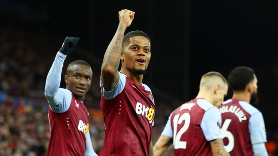 Aston Villa's Leon Bailey celebrates scoring a disallowed goal (REUTERS)