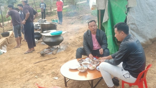 Mizoram residents celebrate Christmas with Myanmar refugees with a feast at the camp in Champai. The porous border between the state and the neighbouring country has allowed easy movement for members of the Chin community who share close ethnic ties with Mizos(Young Mizo Association)