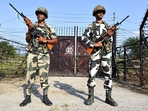 BSF officials at the Indo-Bangladesh border in Nadia, West Bengal. BSF officials at the Indo-Bangladesh border in Nadia, West Bengal.