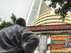 The stock market index on a display screen at the Bombay Stock Exchange (BSE) building in Mumbai.(PTI) The stock market index on a display screen at the Bombay Stock Exchange (BSE) building in Mumbai.(PTI)