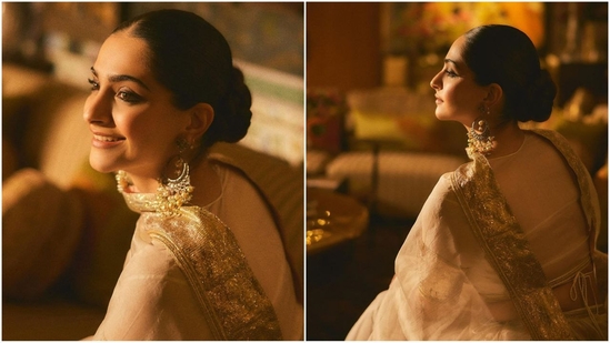 Sonam styled her lush locks into a neat low bun that perfectly complemented her traditional look. Exuding grace and elegance, Sonam serves up fashion inspiration for the Indian wedding season.(Instagram/@sonamkapoor)