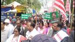 A section of tribal organisations expressed solidarity with the CM by staging a demonstration against the ED. (HT Photo) A section of tribal organisations expressed solidarity with the CM by staging a demonstration against the ED. (HT Photo)