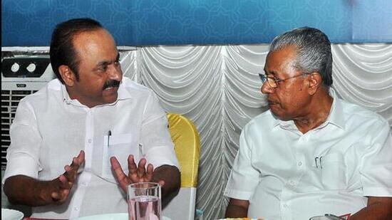 Leader of the opposition V D Satheesan with chief minister Pinarayi Vijayan. (HT Photo)