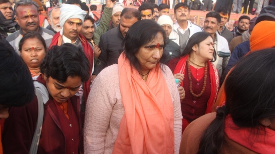 Sadhvi Ritambhara reached Ayodhya ahead of the 'pran prathishtha' ceremony of the Ram Temple on Monday.(Deepak Gupta/HT Photo)