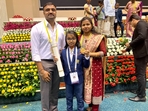 Charvi Anilkumar, along with her parents, after receiving the Bal Rashtriya Puraskar Charvi Anilkumar, along with her parents, after receiving the Bal Rashtriya Puraskar