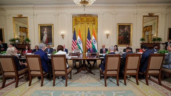 Prime Minister Narendra Modi and President of USA Joseph R. Biden, participating in a India-US Hi-Tech Handshake event at the White House in Washington D.C on June 24, 2023(PIB)(Authors) Prime Minister Narendra Modi and President of USA Joseph R. Biden, participating in a India-US Hi-Tech Handshake event at the White House in Washington D.C on June 24, 2023(PIB)(Authors)