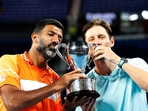 Rohan Bopanna and Matthew Ebden sealed a historic men's doubles final victory at the 2024 Australian Open, in Melbourne on Saturday.(REUTERS)