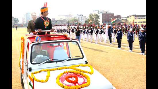Shri Mata Vaishno Devi Shrine Board chief executive officer Anshul Garg during the Republic Day event in Katra. (HT Photo) Shri Mata Vaishno Devi Shrine Board chief executive officer Anshul Garg during the Republic Day event in Katra. (HT Photo)