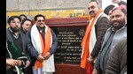 Ludhiana MC commissioner Sandeep Rishi and MLA Madan Lal Bagga inaugurating construction of road on the other side of Buddha Nullah in Ludhiana on Tuesday. (HT Photo) Ludhiana MC commissioner Sandeep Rishi and MLA Madan Lal Bagga inaugurating construction of road on the other side of Buddha Nullah in Ludhiana on Tuesday. (HT Photo)