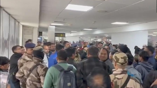 IndiGo passengers protest at Delhi airport after airline cancels Deoghar-bound flight IndiGo passengers protest at Delhi airport after airline cancels Deoghar-bound flight